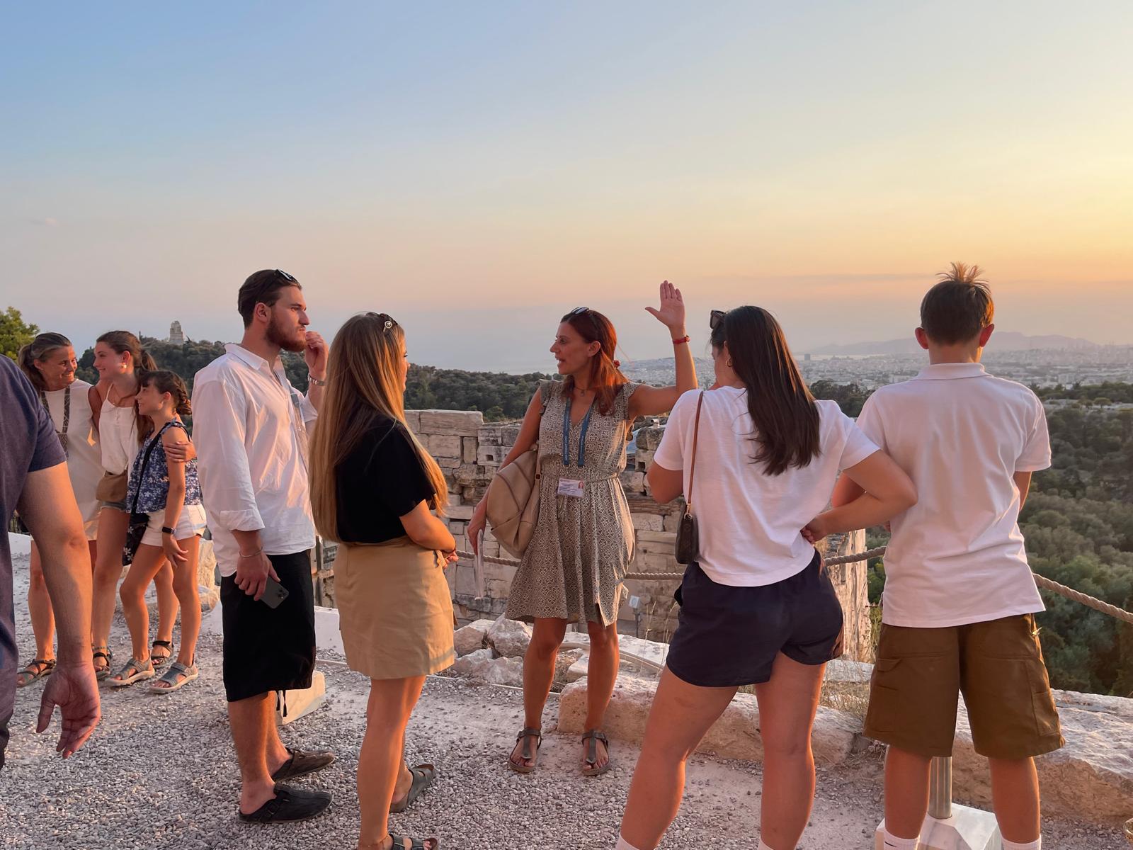 with young Europeans by the Propylea gate Acropolis